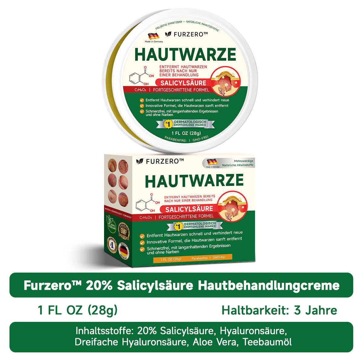 Furzero™ 20% Salicylsäure Hautbehandlungscreme ✔️ Dermatologisch geprüft ✔️ Sichere und schnell wirkende Formel ✔️ Hilft bei Warzen, Psoriasis, Ekzemen und mehr