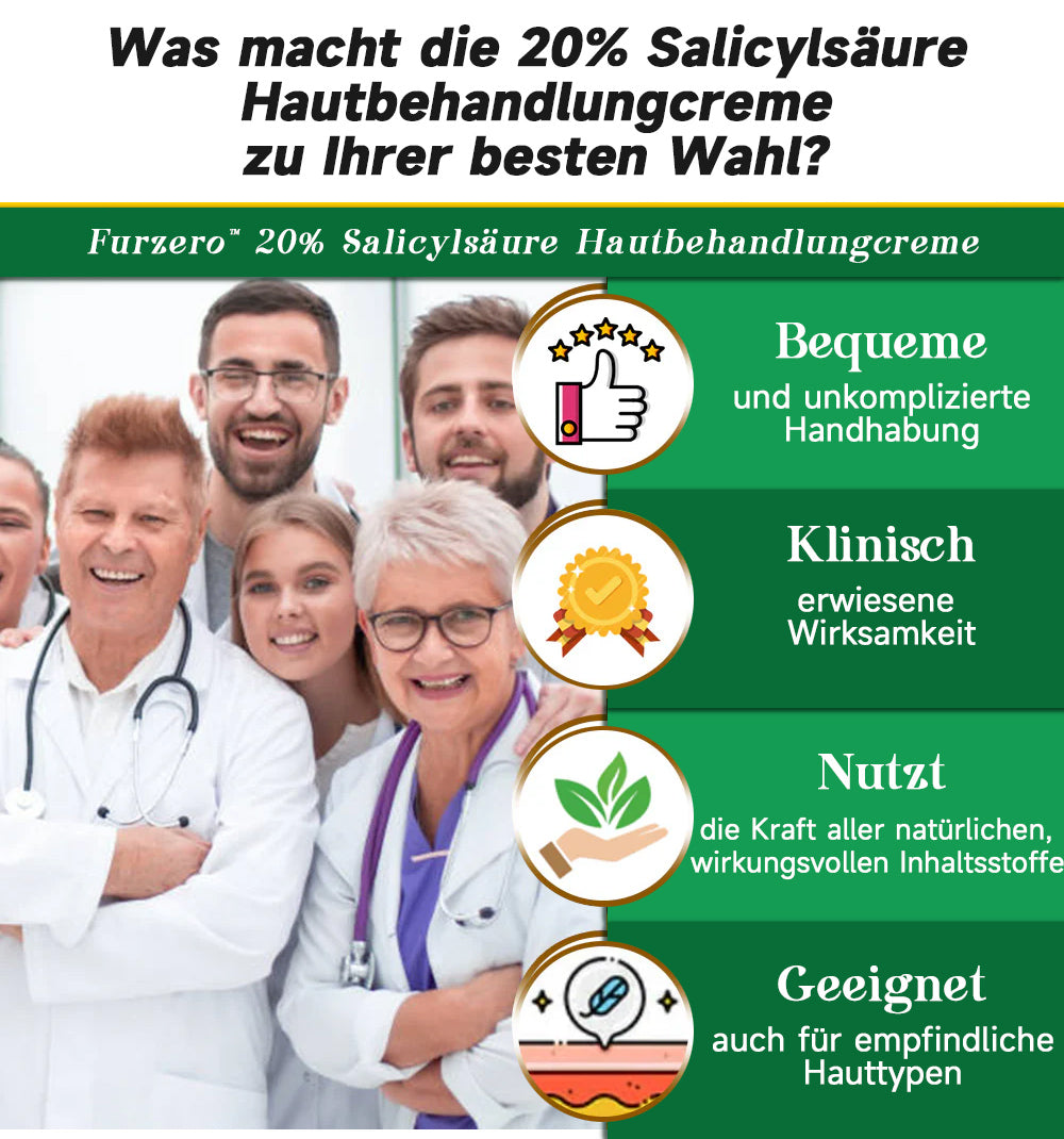 Furzero™ 20% Salicylsäure Hautbehandlungscreme ✔️ Dermatologisch geprüft ✔️ Sichere und schnell wirkende Formel ✔️ Hilft bei Warzen, Psoriasis, Ekzemen und mehr