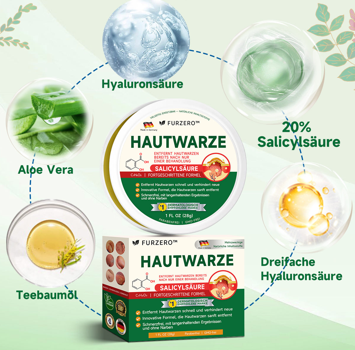 Furzero™ 20% Salicylsäure Hautbehandlungscreme ✔️ Dermatologisch geprüft ✔️ Sichere und schnell wirkende Formel ✔️ Hilft bei Warzen, Psoriasis, Ekzemen und mehr