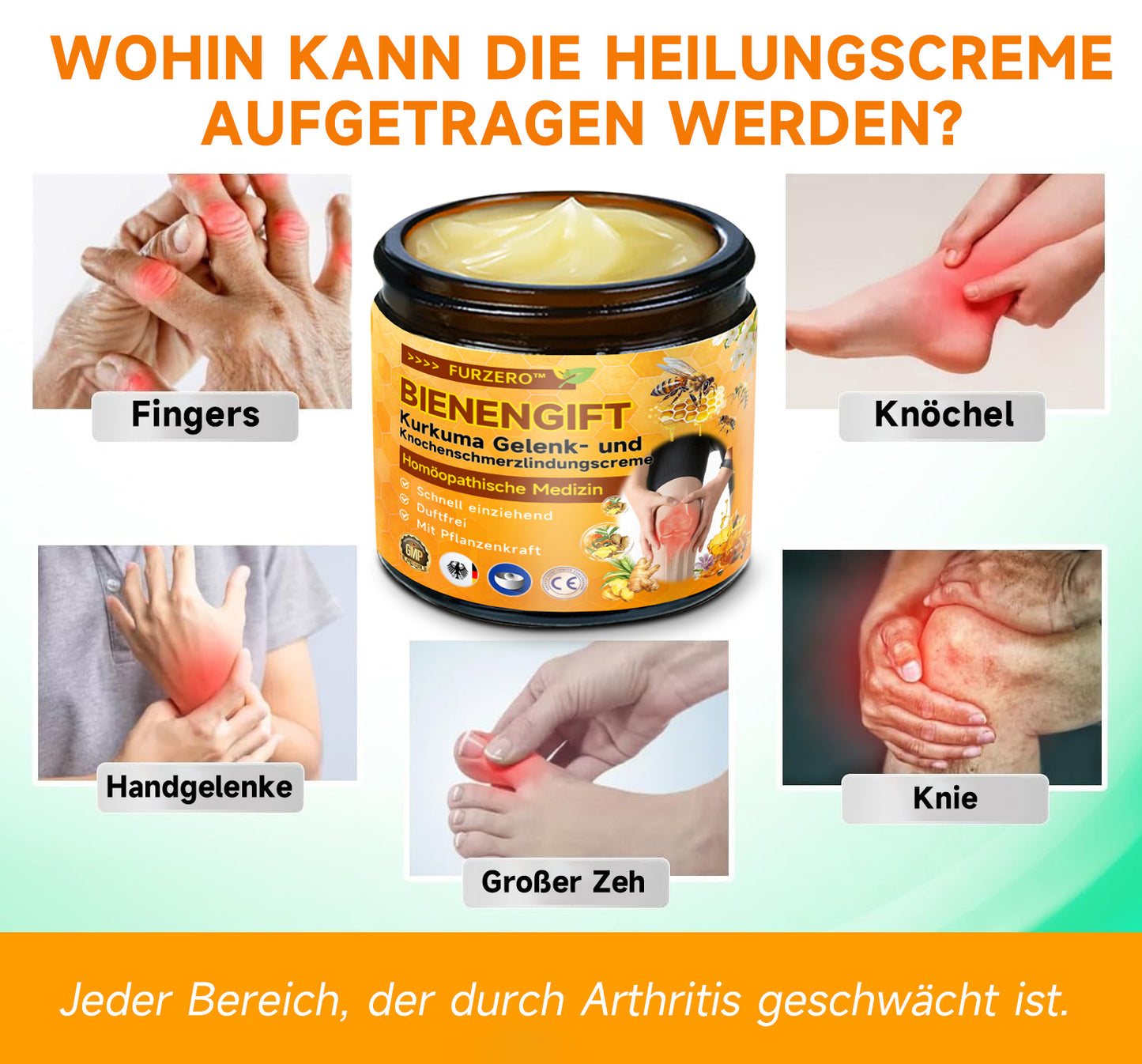 Furzero™ Bienengift- und Kurkuma-Gelenk- und Knochenschmerzlinderungscreme (Spezialisiert auf Gelenk- und Arthritisbeschwerden & empfohlen von der AAOS)