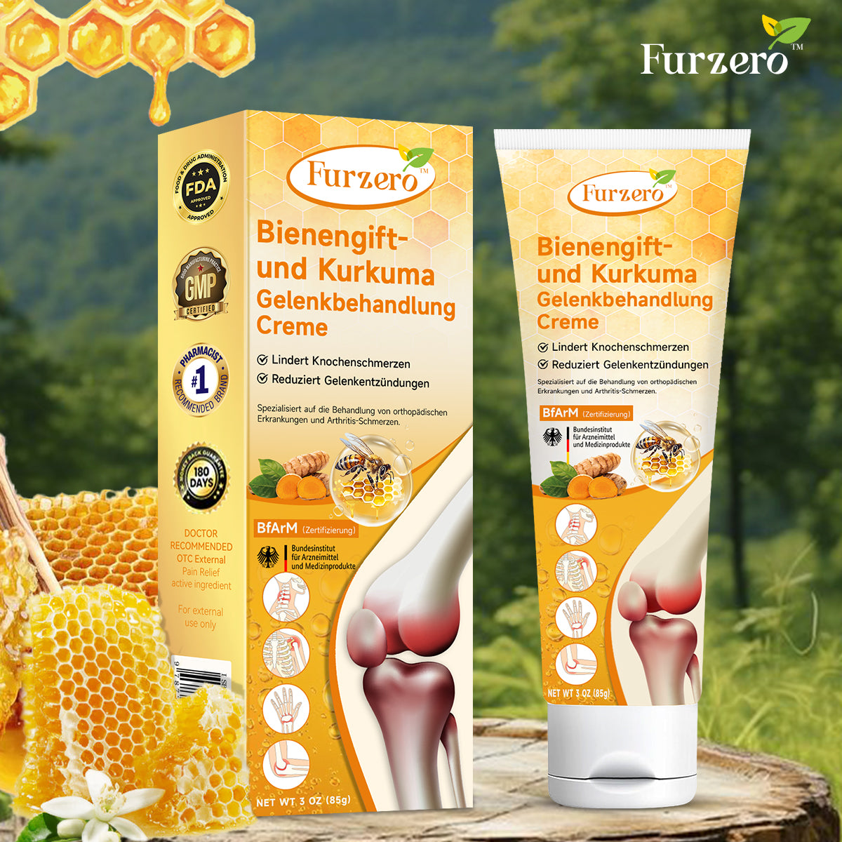 👩‍⚕️🌿Furzero™ Bienengift- und Kurkuma-Gelenkbehandlung-Creme (Spezialisiert auf die Linderung von orthopädischen Beschwerden und Arthritisschmerzen)