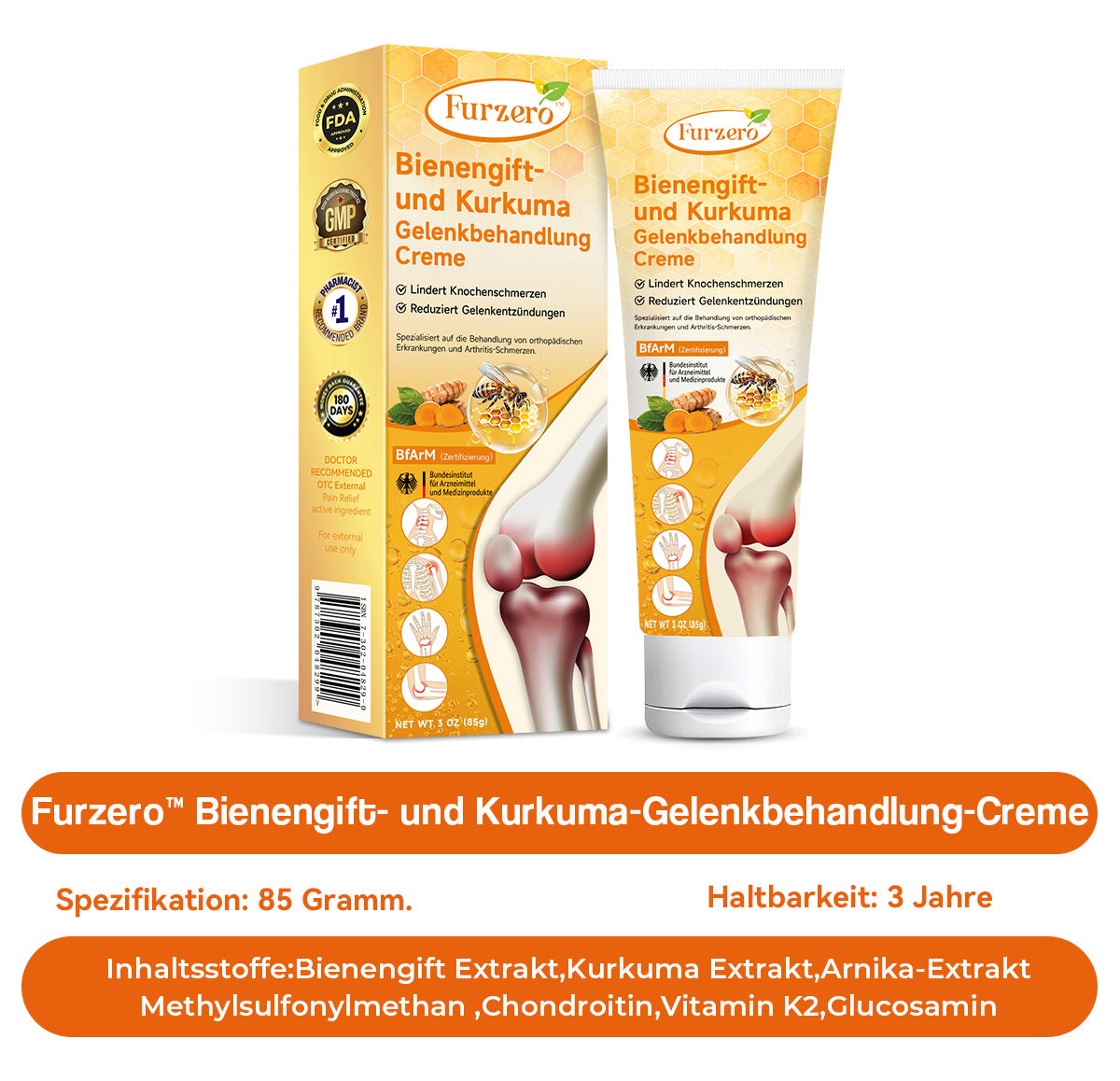 👩‍⚕️✅Furzero™ Bienengift- und Kurkuma-Gelenkbehandlung-Creme (Spezialisiert auf die Linderung von orthopädischen Beschwerden und Arthritisschmerzen)