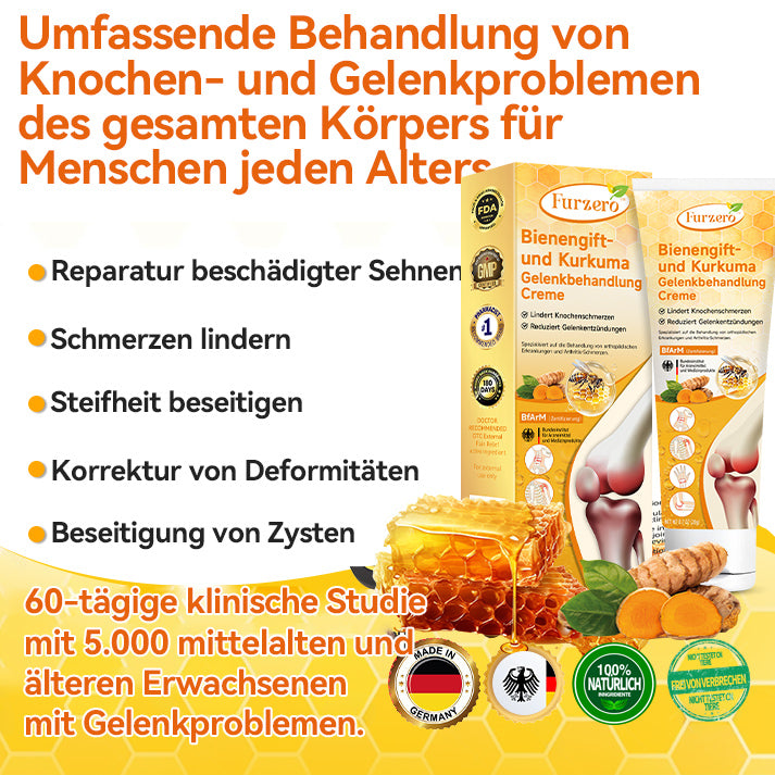 Furzero™ Bienengift- und Kurkuma-Gelenkbehandlung-Creme (Spezialisiert auf die Linderung von orthopädischen Beschwerden und Arthritisschmerzen)