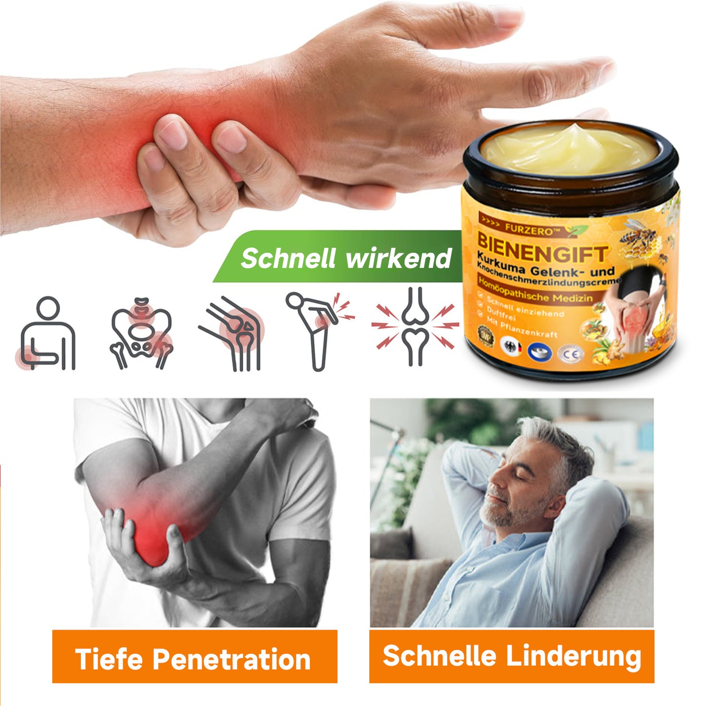 ✅Offizieller Shop:Furzero™ Bienengift- und Kurkuma-Gelenk- und Knochenschmerzlinderungscreme 👨‍⚕️Vom Deutsche Gesellschaft für Orthopädie und Unfallchirurgie (DGOU) genehmigt