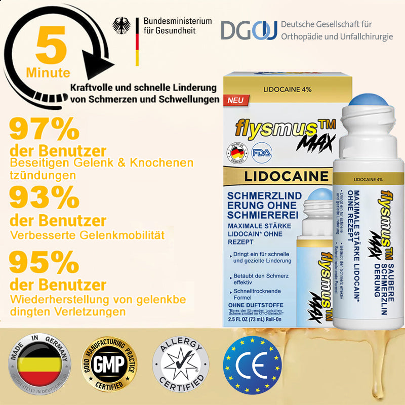 ✅ Offizieller Shop: flysmus™ Lidocaine Narbenfreie Schmerzstillende Heilflüssigkeit 👨‍⚕️ Orthopädische Vereinigung (DGOU) Zugelassen (Reduzierung von Gelenkschwellungen, Schmerzen, Steifheit, Rötung, Wärme, Empfindlichkeit und Gelenkmüdigkeit)